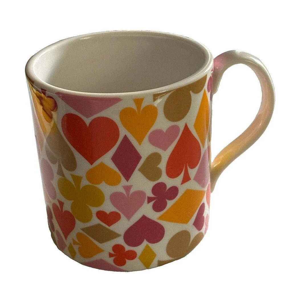 Jonathan Adler House Of Cards Mug Retro Ceramic Coffee Cup MCM Orange Red Gold